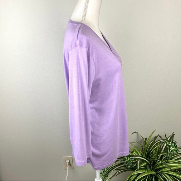 Talbots, Plus Size 2X Lavender V-Neck 3/4 Sleeve Blouse 100% Pima Cotton EUC - Picture 6 of 8